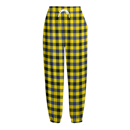Yellow Black And Navy Plaid Print Fleece Lined Knit Pants