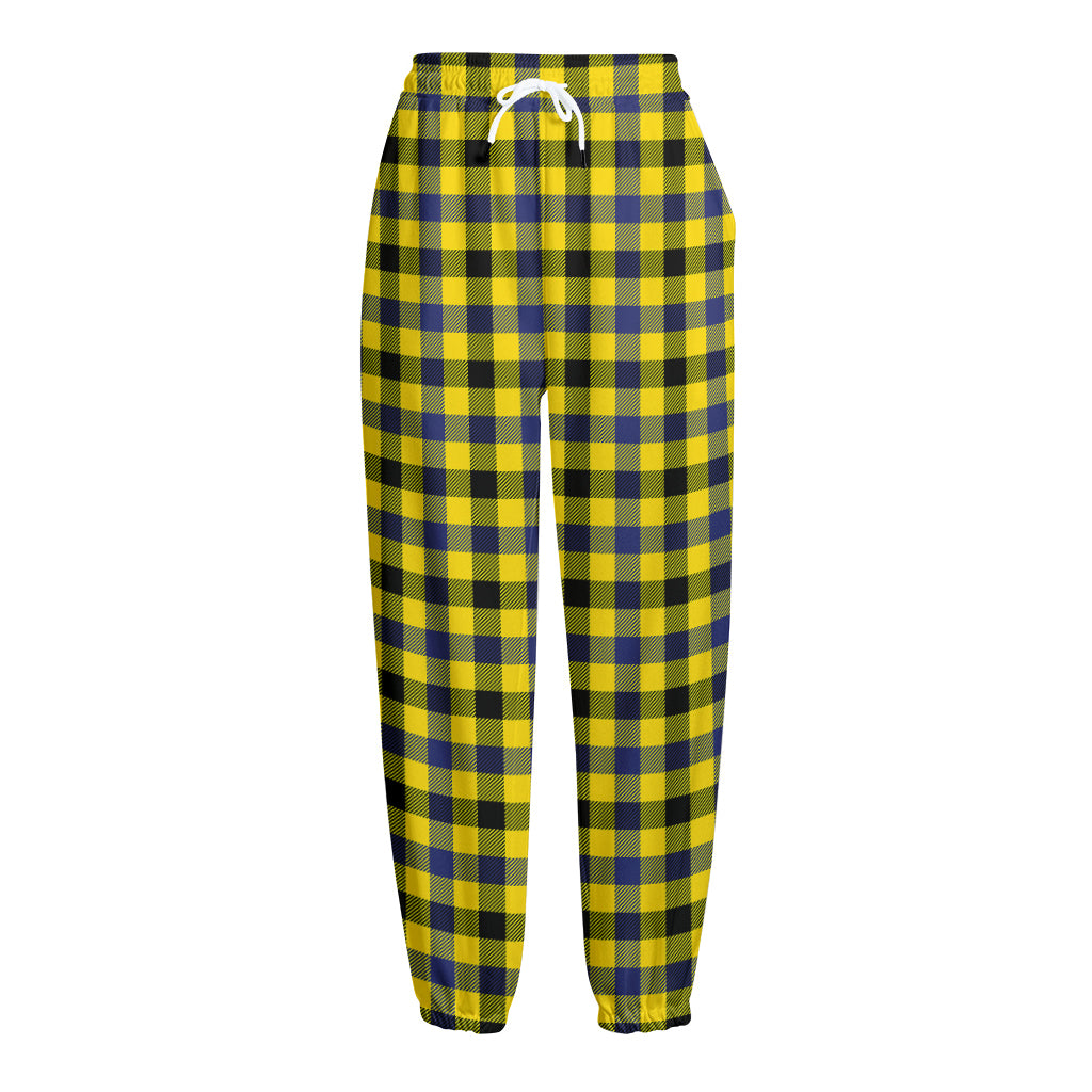 Yellow Black And Navy Plaid Print Fleece Lined Knit Pants