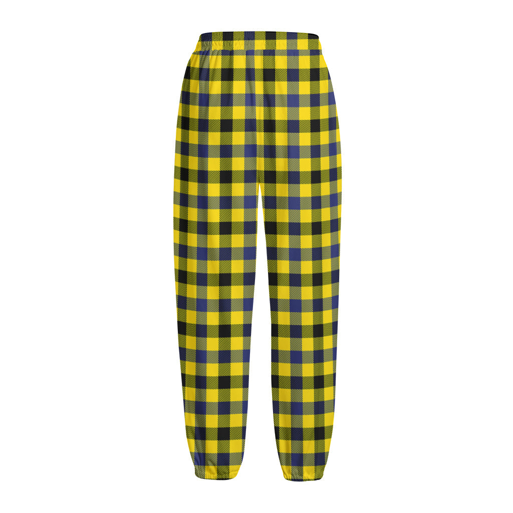 Yellow Black And Navy Plaid Print Fleece Lined Knit Pants