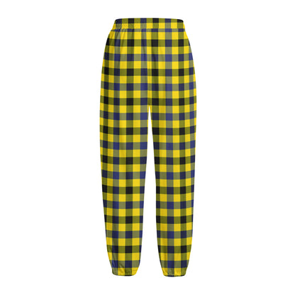 Yellow Black And Navy Plaid Print Fleece Lined Knit Pants
