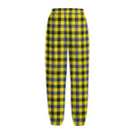Yellow Black And Navy Plaid Print Fleece Lined Knit Pants
