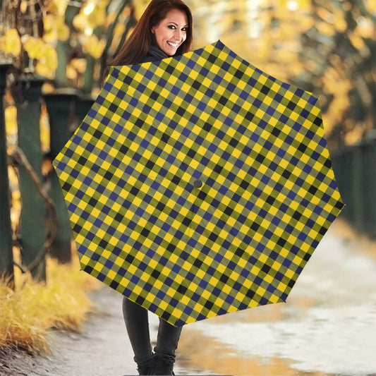 Yellow Black And Navy Plaid Print Foldable Umbrella
