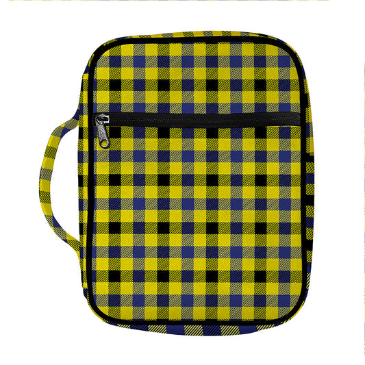 Yellow Black And Navy Plaid Print Front Pocket Bible Bag