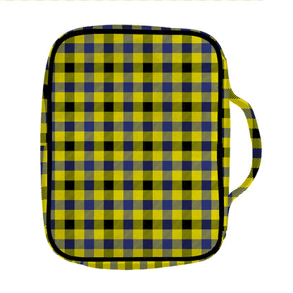 Yellow Black And Navy Plaid Print Front Pocket Bible Bag