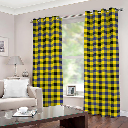 Yellow Black And Navy Plaid Print Grommet Curtains