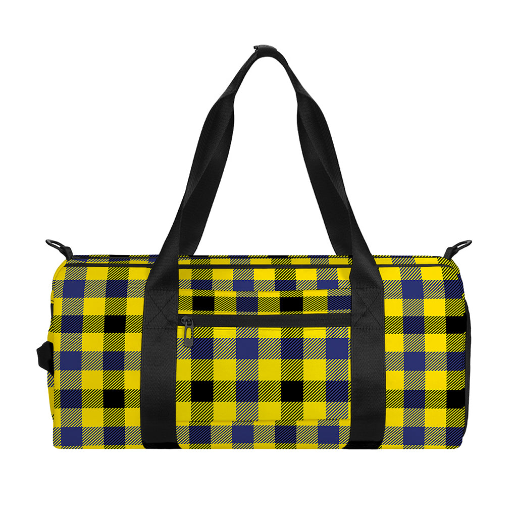 Yellow Black And Navy Plaid Print Gym Bag