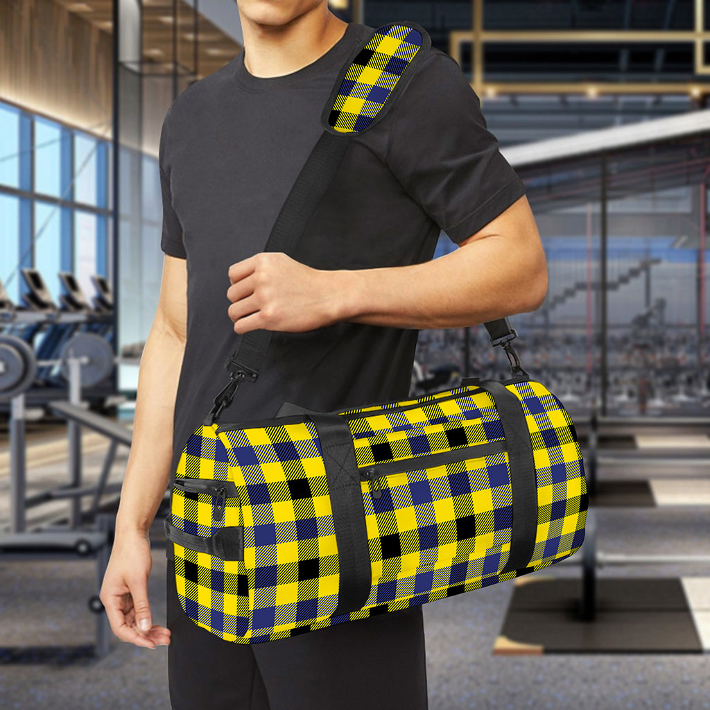 Yellow Black And Navy Plaid Print Gym Bag