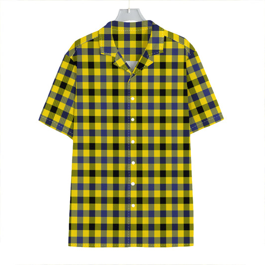 Yellow Black And Navy Plaid Print Hawaiian Shirt
