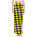 Yellow Black And Navy Plaid Print High Slit Maxi Skirt