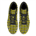 Yellow Black And Navy Plaid Print High Top Leather Sneakers