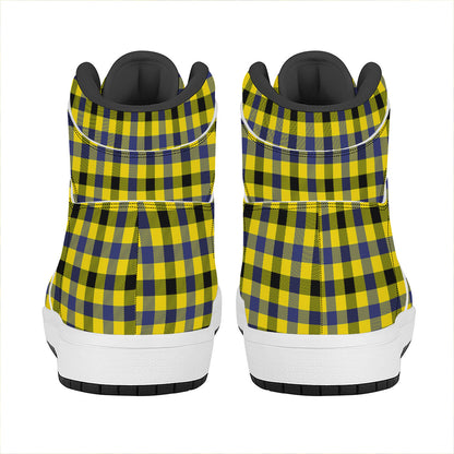 Yellow Black And Navy Plaid Print High Top Leather Sneakers