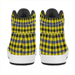 Yellow Black And Navy Plaid Print High Top Leather Sneakers