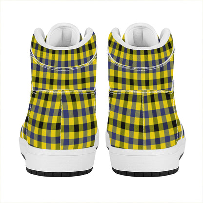 Yellow Black And Navy Plaid Print High Top Leather Sneakers