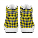Yellow Black And Navy Plaid Print High Top Leather Sneakers