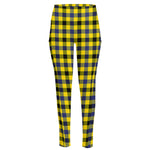 Yellow Black And Navy Plaid Print High-Waisted Pocket Leggings