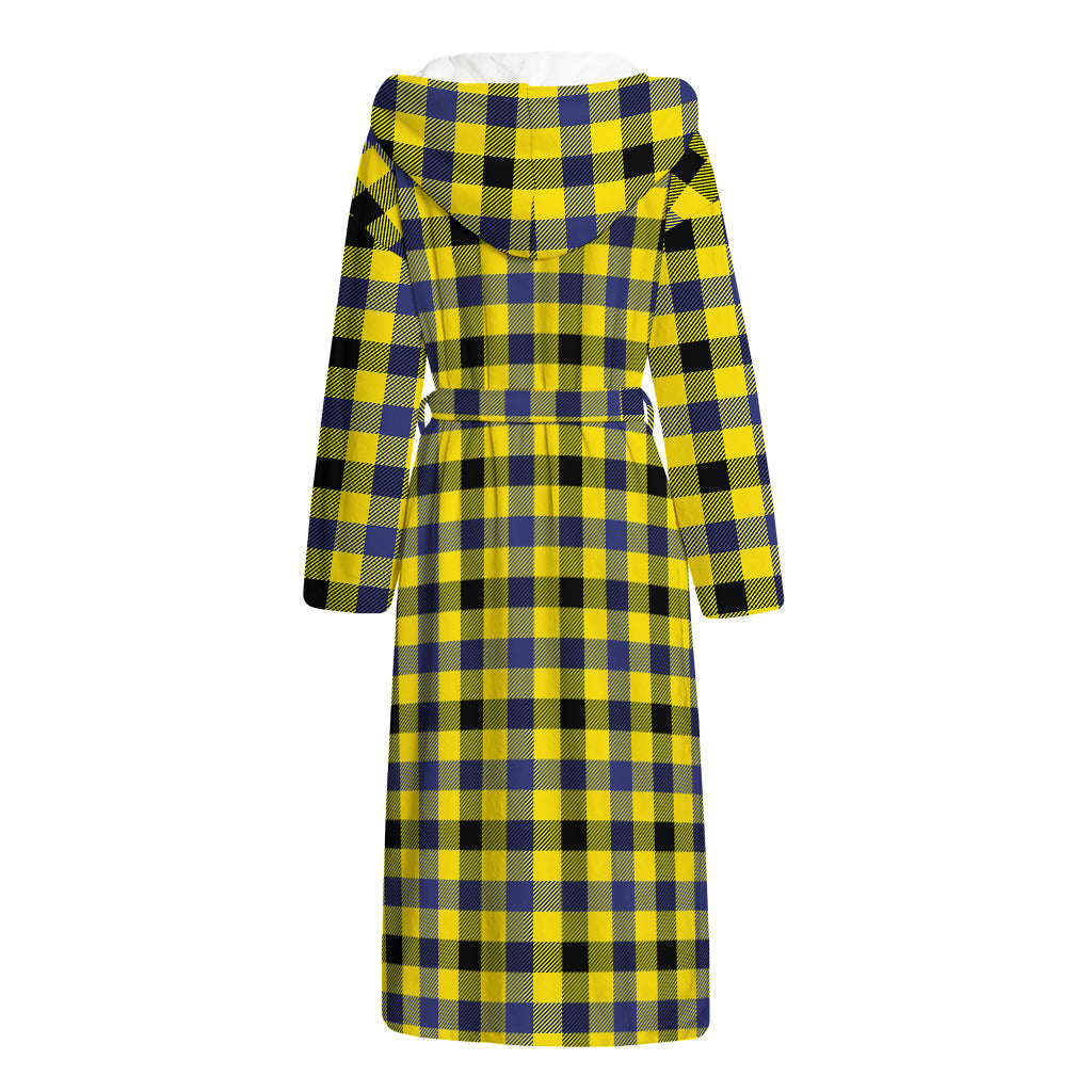 Yellow Black And Navy Plaid Print Hooded Bathrobe