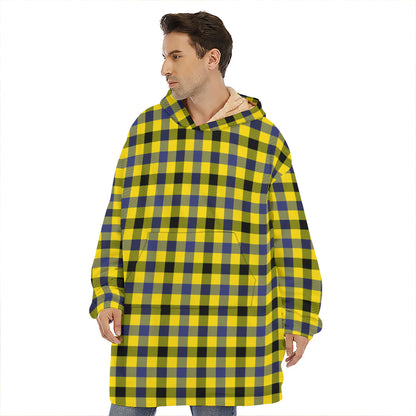 Yellow Black And Navy Plaid Print Hoodie Blanket