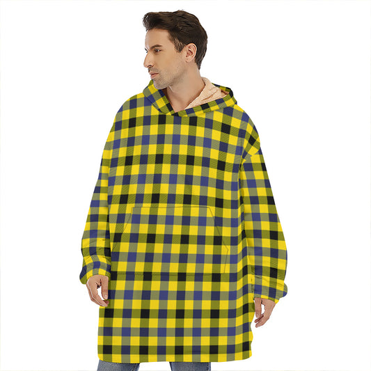 Yellow Black And Navy Plaid Print Hoodie Blanket