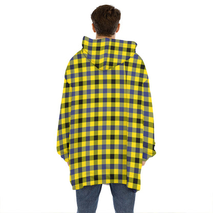Yellow Black And Navy Plaid Print Hoodie Blanket