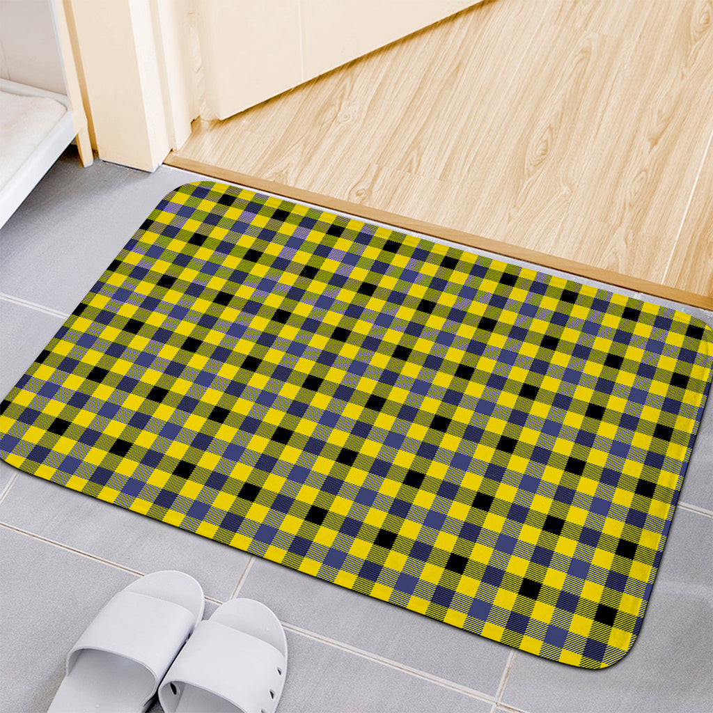 Yellow Black And Navy Plaid Print Indoor Door Mat