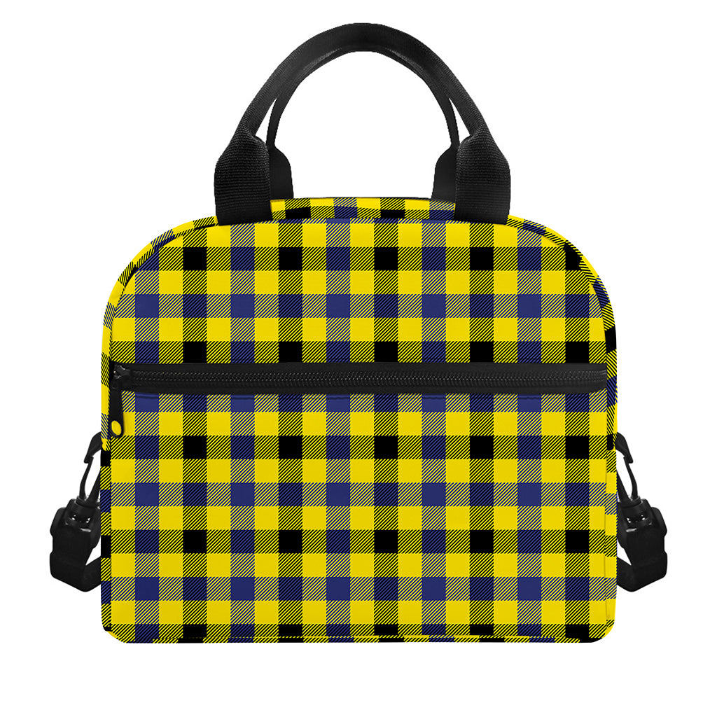 Yellow Black And Navy Plaid Print Insulated Lunch Bag