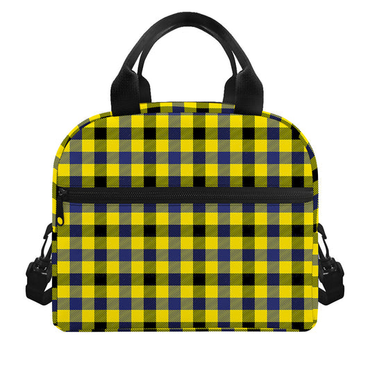 Yellow Black And Navy Plaid Print Insulated Lunch Bag