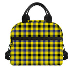 Yellow Black And Navy Plaid Print Insulated Lunch Bag