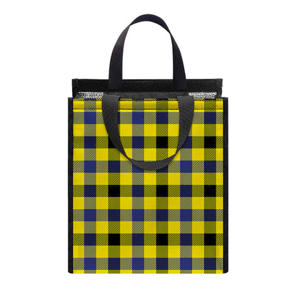 Yellow Black And Navy Plaid Print Insulated Lunch Tote