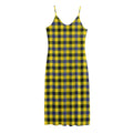 Yellow Black And Navy Plaid Print Jersey Midi Cami Dress