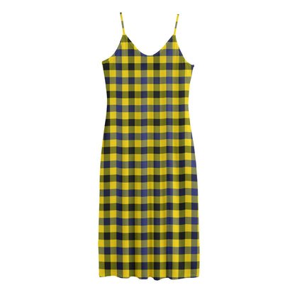 Yellow Black And Navy Plaid Print Jersey Midi Cami Dress