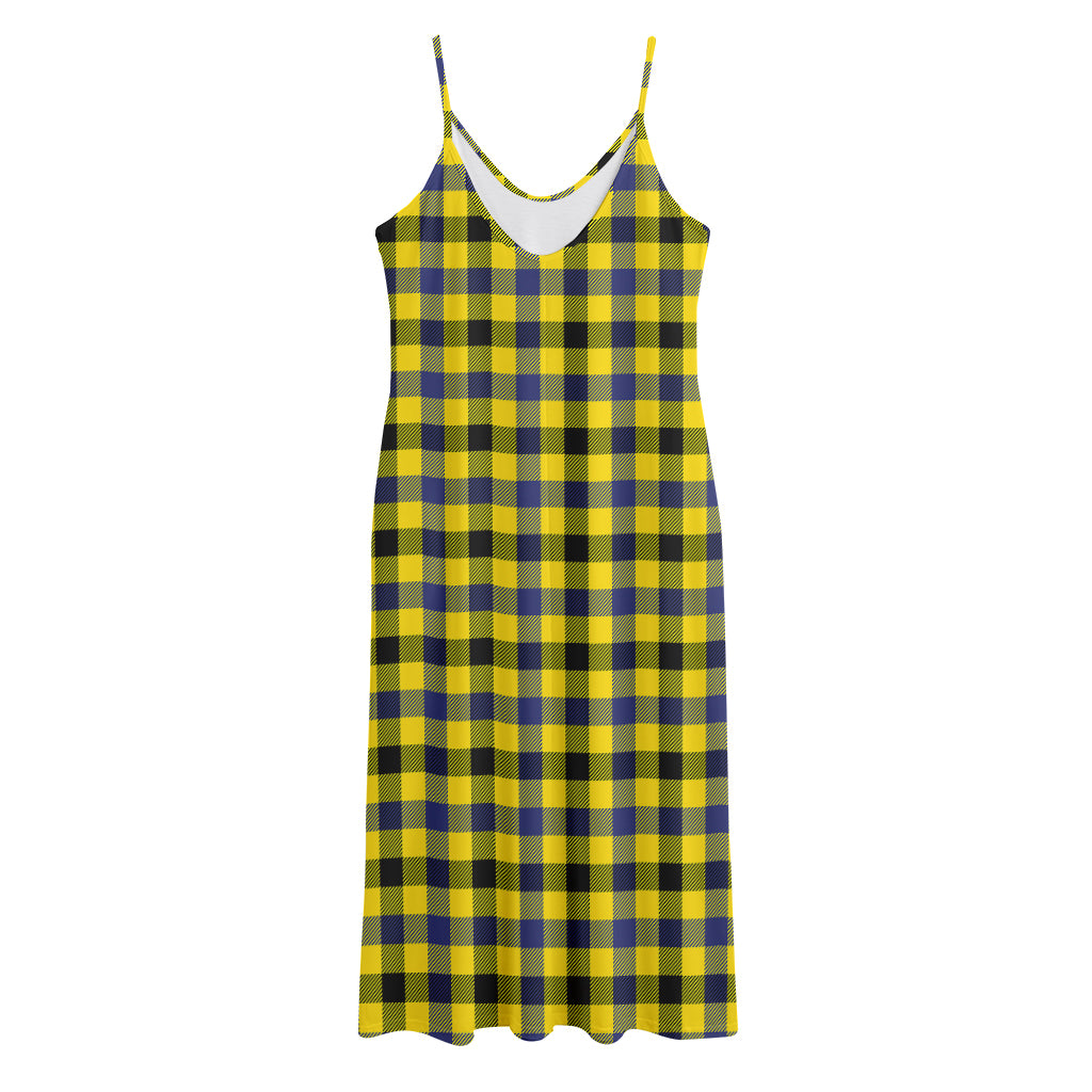Yellow Black And Navy Plaid Print Jersey Midi Cami Dress