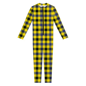 Yellow Black And Navy Plaid Print Jumpsuit