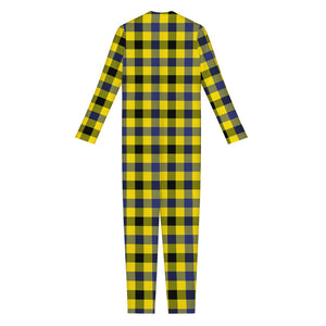 Yellow Black And Navy Plaid Print Jumpsuit