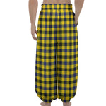 Yellow Black And Navy Plaid Print Lantern Pants