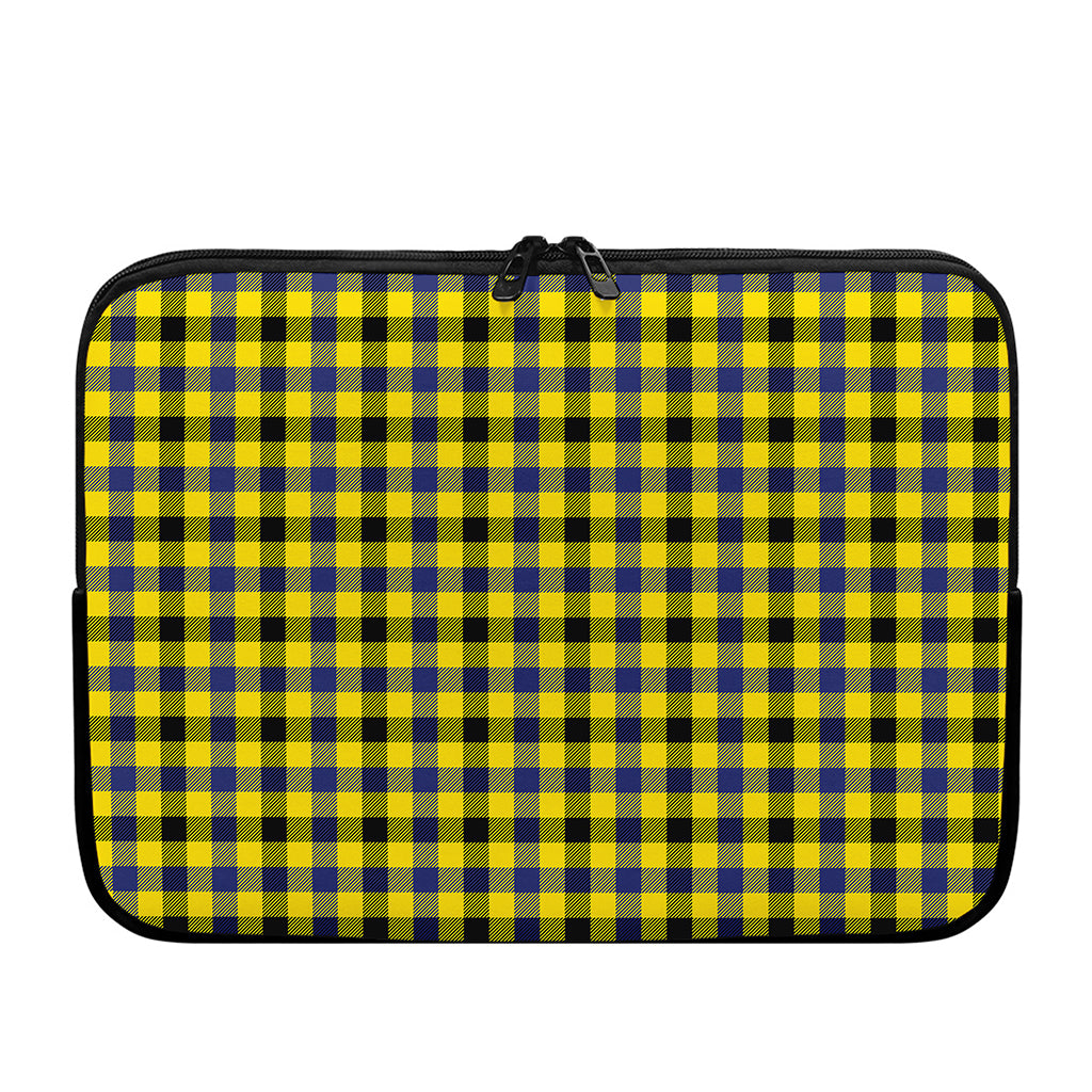 Yellow Black And Navy Plaid Print Laptop Sleeve