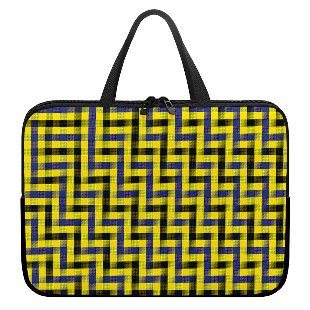 Yellow Black And Navy Plaid Print Laptop Sleeve With Handle
