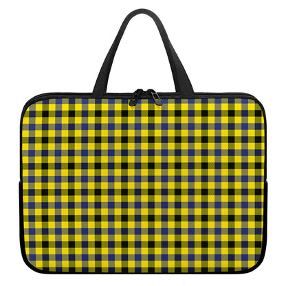 Yellow Black And Navy Plaid Print Laptop Sleeve With Handle