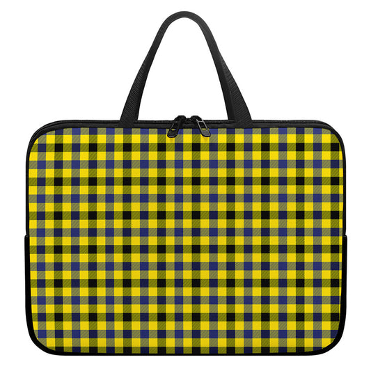Yellow Black And Navy Plaid Print Laptop Sleeve With Handle