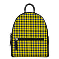 Yellow Black And Navy Plaid Print Leather Backpack