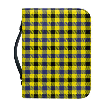 Yellow Black And Navy Plaid Print Leather Bible Cover
