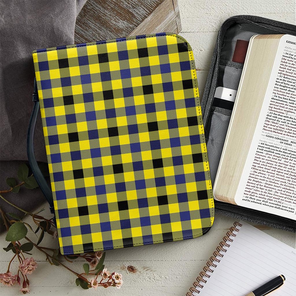 Yellow Black And Navy Plaid Print Leather Bible Cover