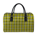 Yellow Black And Navy Plaid Print Leather Duffel Bag