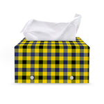 Yellow Black And Navy Plaid Print Leather Tissue Box Cover