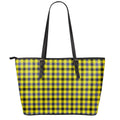 Yellow Black And Navy Plaid Print Leather Tote Bag With Zipper