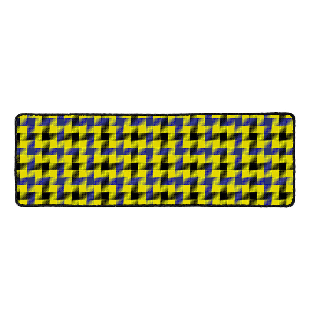 Yellow Black And Navy Plaid Print Long Kitchen Mat