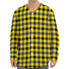 Yellow Black And Navy Plaid Print Long Sleeve Baseball Jersey