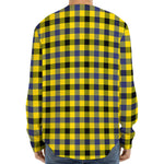 Yellow Black And Navy Plaid Print Long Sleeve Baseball Jersey