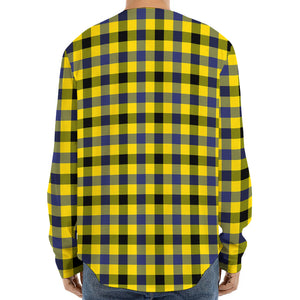 Yellow Black And Navy Plaid Print Long Sleeve Baseball Jersey