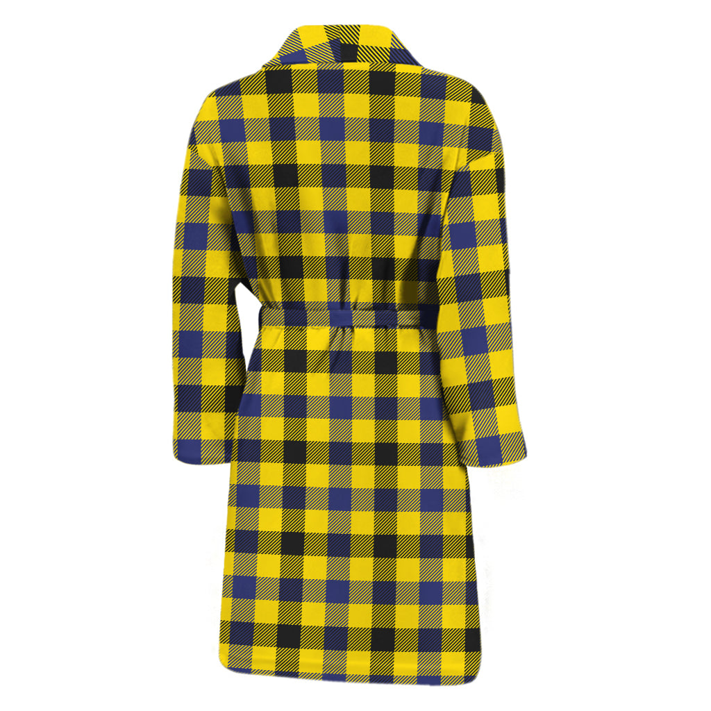 Yellow Black And Navy Plaid Print Men's Bathrobe