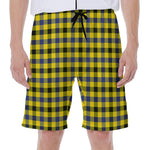 Yellow Black And Navy Plaid Print Men's Beach Shorts